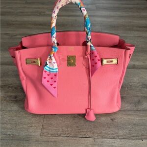 Hermes Birkin Pink Satchel with Gold Accents